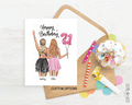 21st Birthday Card for Best Friend, ANY Age Foil Number Balloons, Custom Girl Birthday Portrait Card - Scrap Bits