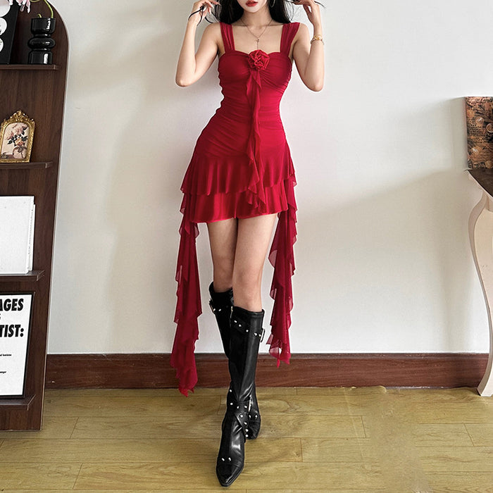 3D Floral Tassel Ruffle Dress - Fashionnsio