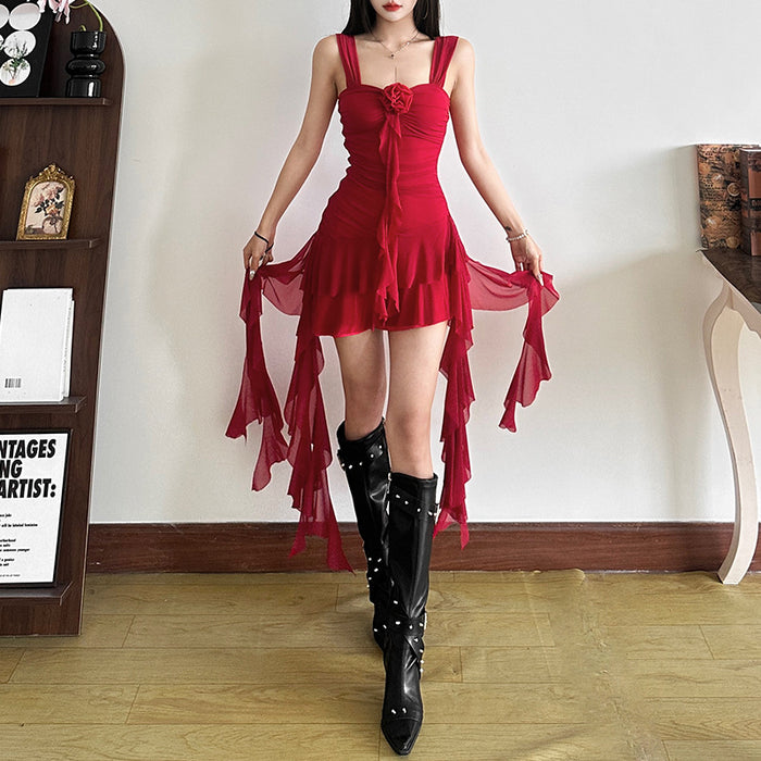 3D Floral Tassel Ruffle Dress - Fashionnsio