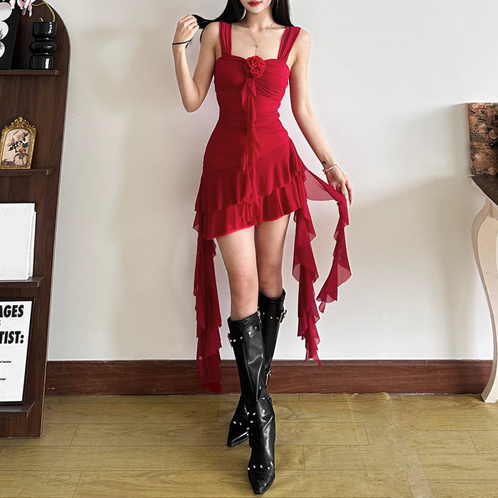 3D Floral Tassel Ruffle Dress - Fashionnsio