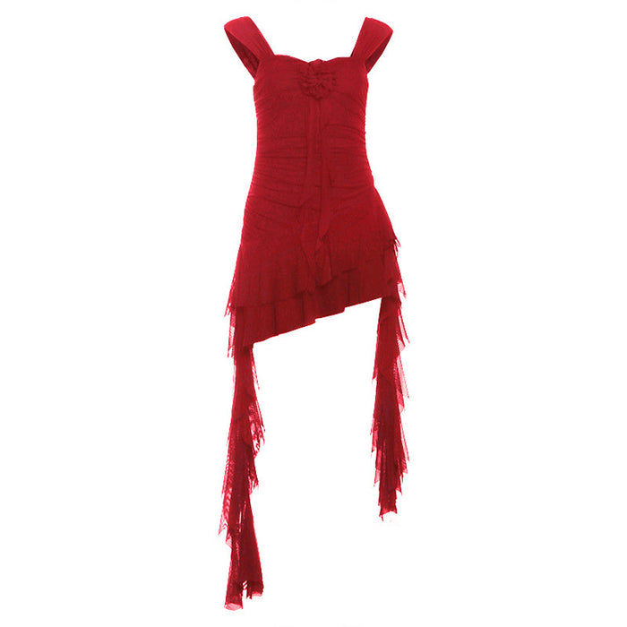 3D Floral Tassel Ruffle Dress - Fashionnsio