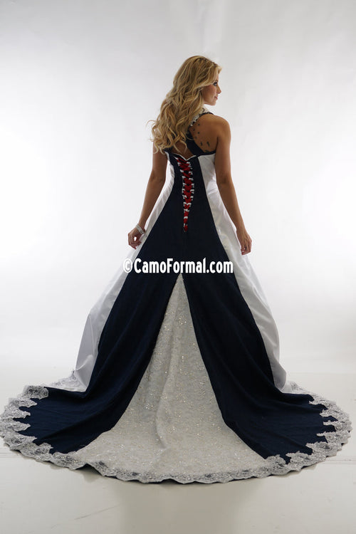 * 8890 A-Line Halter Wedding Gown with Camo Godets