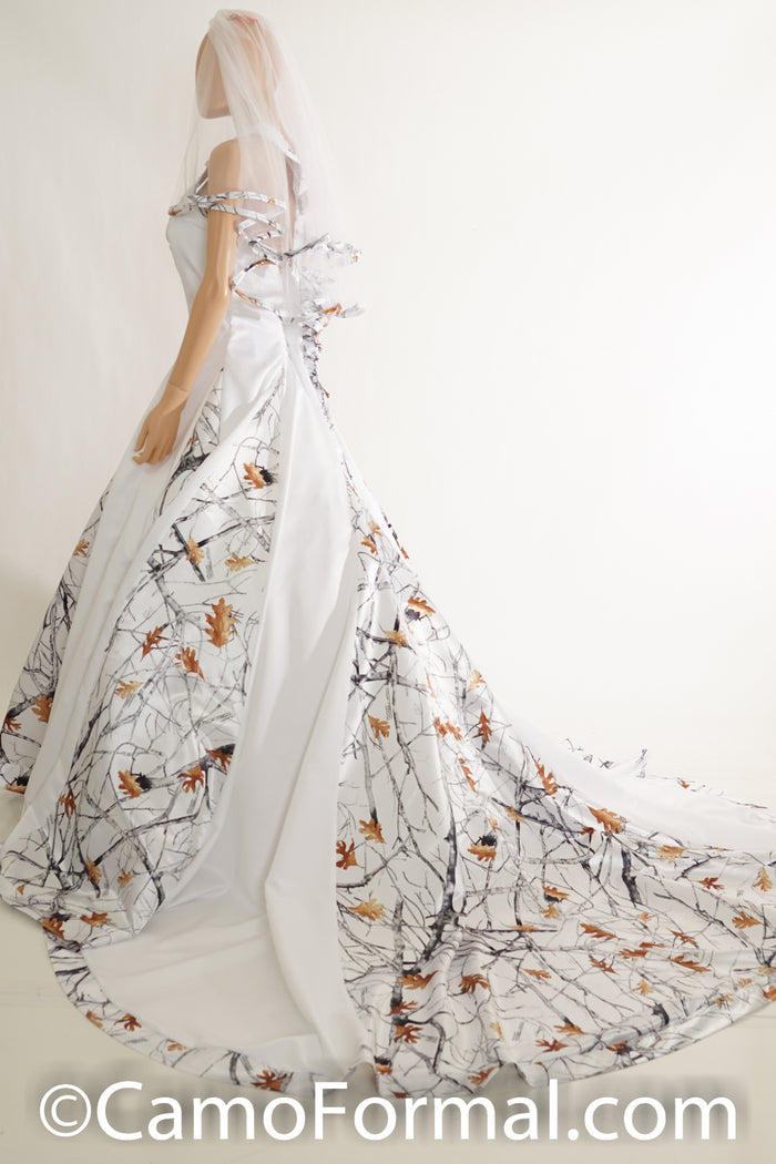 * 8890 A-Line Halter Wedding Gown with Camo Godets