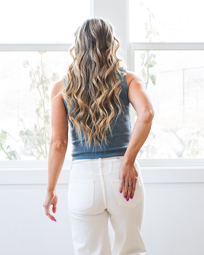 Alayna Button Down Tank Top - Slate Blue FINAL SALE Mine