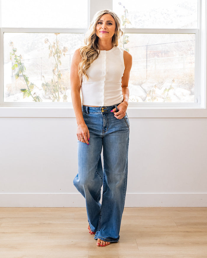 Alayna Button Down Tank Top - White FINAL SALE Mine