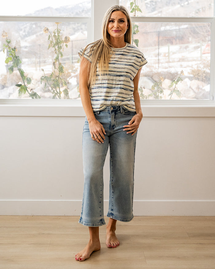 Alicia Striped Slub Knit Top - Jade Staccato