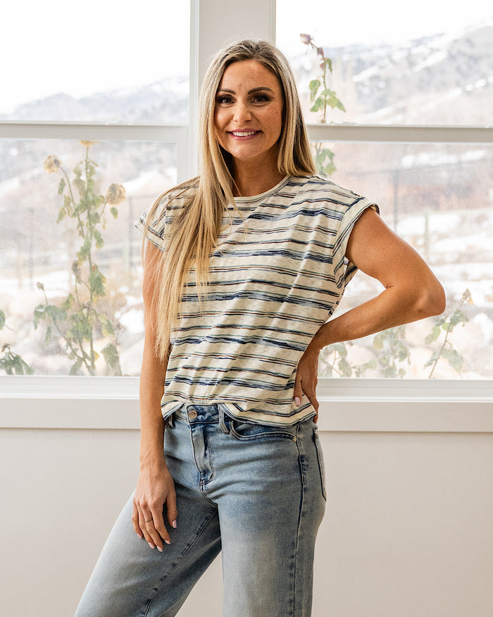 Alicia Striped Slub Knit Top - Jade Staccato