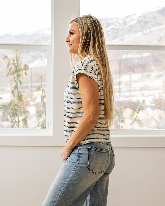 Alicia Striped Slub Knit Top - Jade Staccato