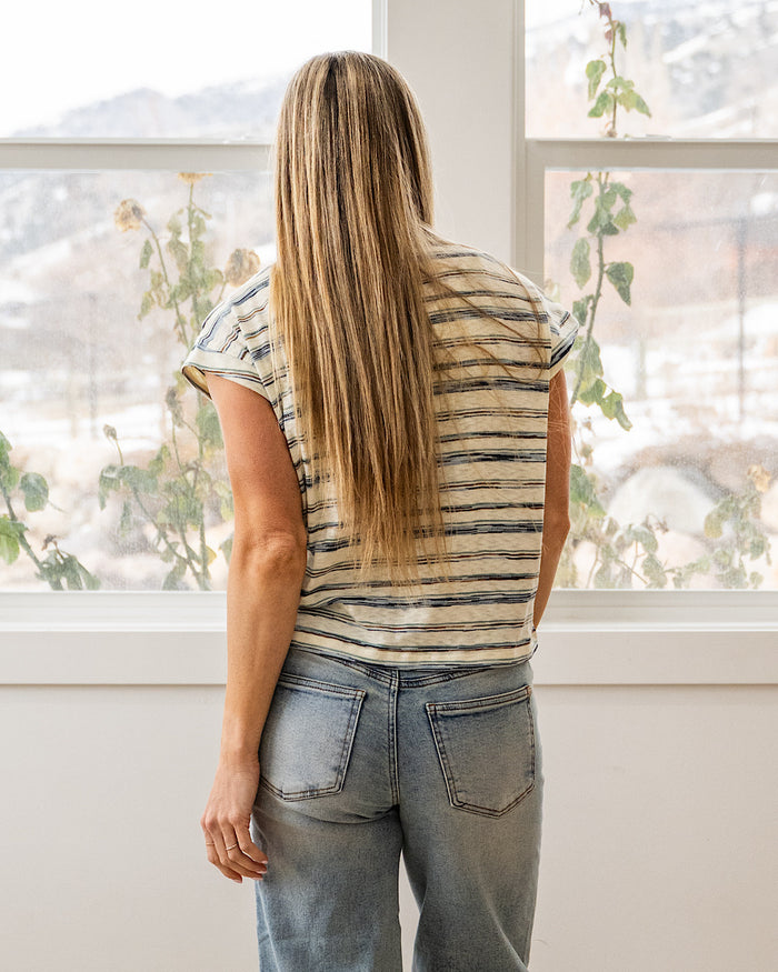 Alicia Striped Slub Knit Top - Jade Staccato