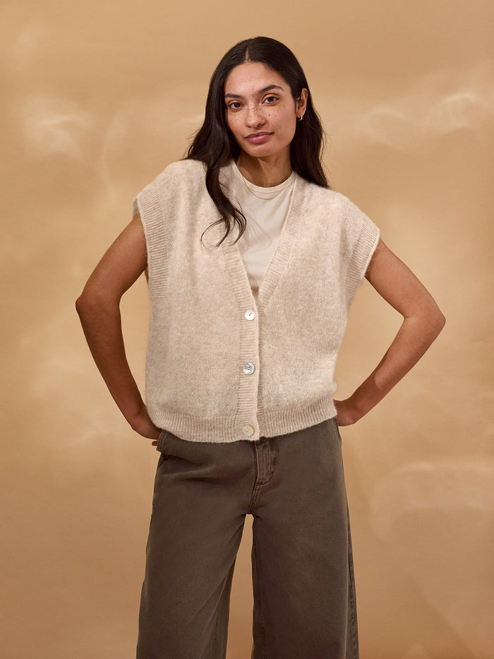 Alpaca Blend Button Through Grown On Sleeve Top