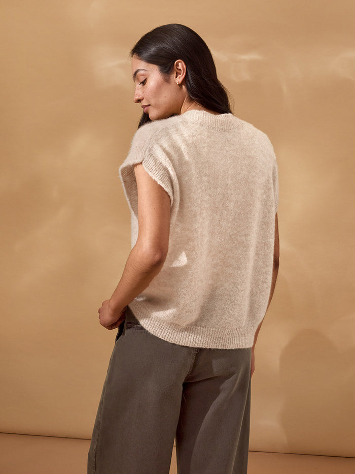 Alpaca Blend Button Through Grown On Sleeve Top