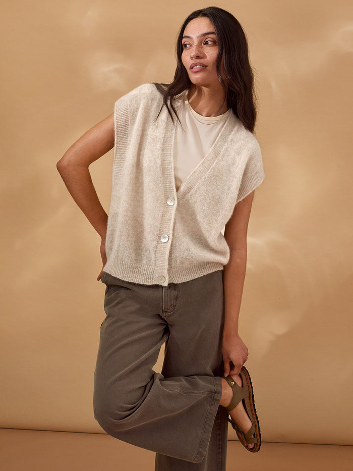 Alpaca Blend Button Through Grown On Sleeve Top