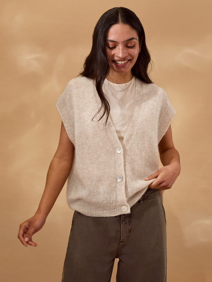 Alpaca Blend Button Through Grown On Sleeve Top