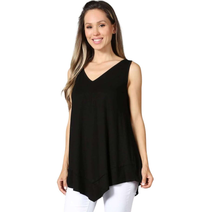 Always Flattering Sleeveless Tunic in Black - Made in USA Tunic - RFE Marketing Ventures