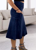 Alyssa Very Versatile Cotton Skirt in Dark Denim - Stylish and Comfortable