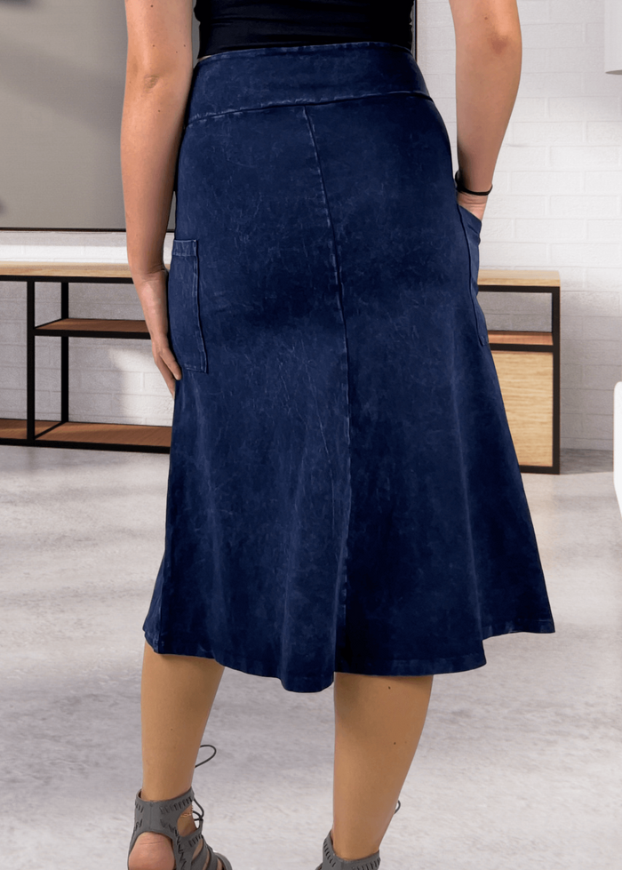 Alyssa Very Versatile Cotton Skirt in Dark Denim - Stylish and Comfortable