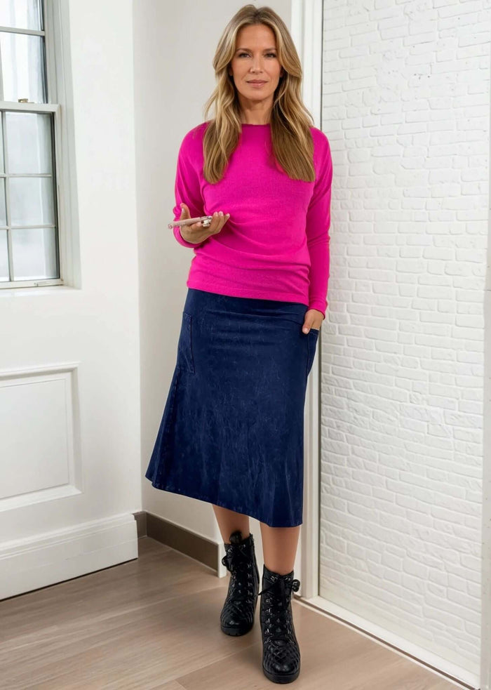 Alyssa Very Versatile Cotton Skirt in Dark Denim - Stylish and Comfortable - RFE Marketing Ventures