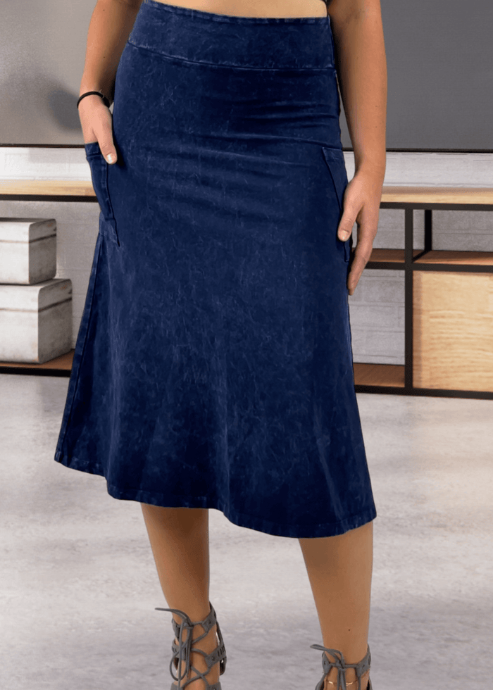 Alyssa Very Versatile Cotton Skirt in Dark Denim - Stylish and Comfortable - RFE Marketing Ventures