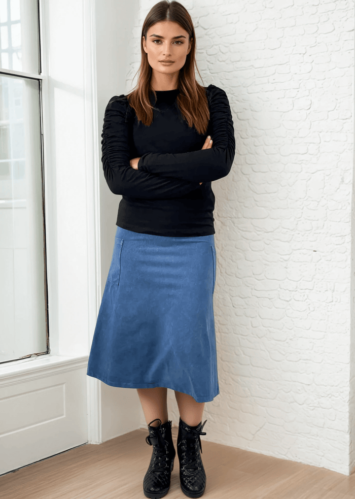 Alyssa Very Versatile Cotton Skirt in Dark Denim - Stylish and Comfortable - RFE Marketing Ventures