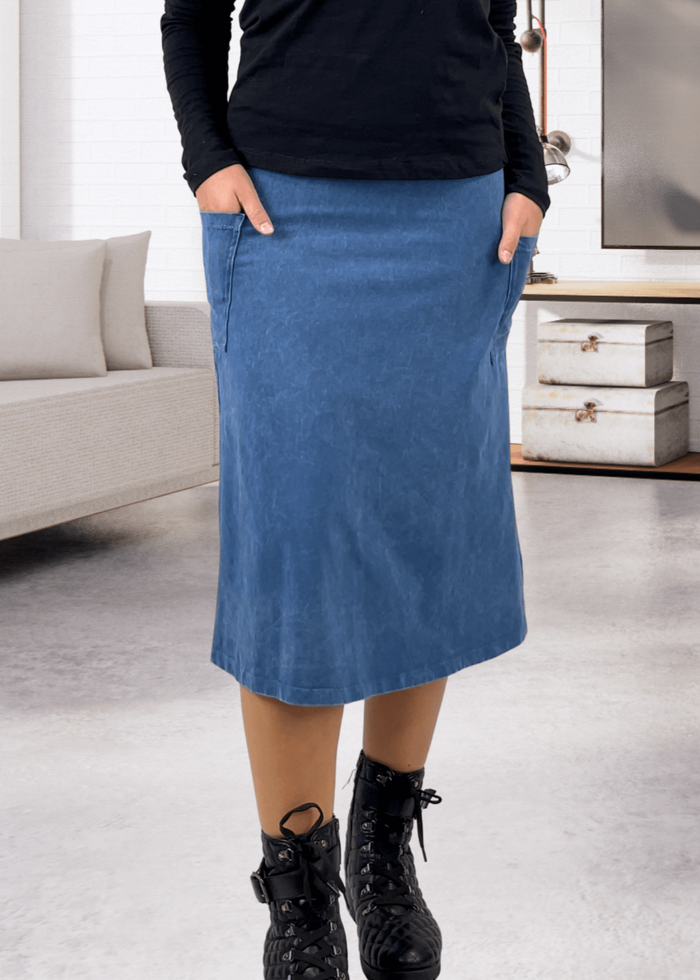 Alyssa Very Versatile Cotton Skirt in Dark Denim - Stylish and Comfortable