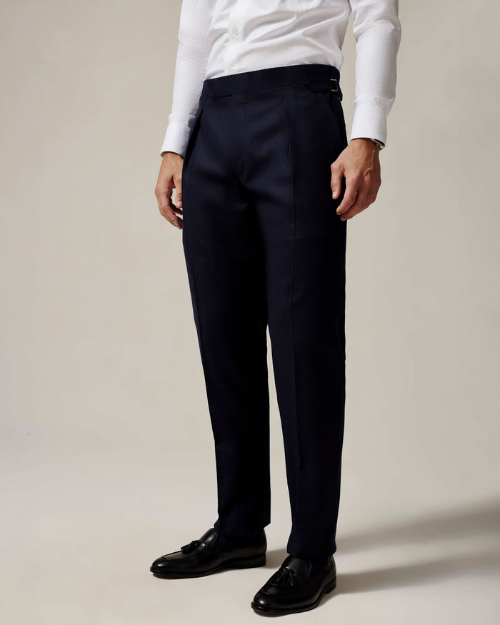 Anderson Flannel Wool Single Pleated Suit Trouser Navy