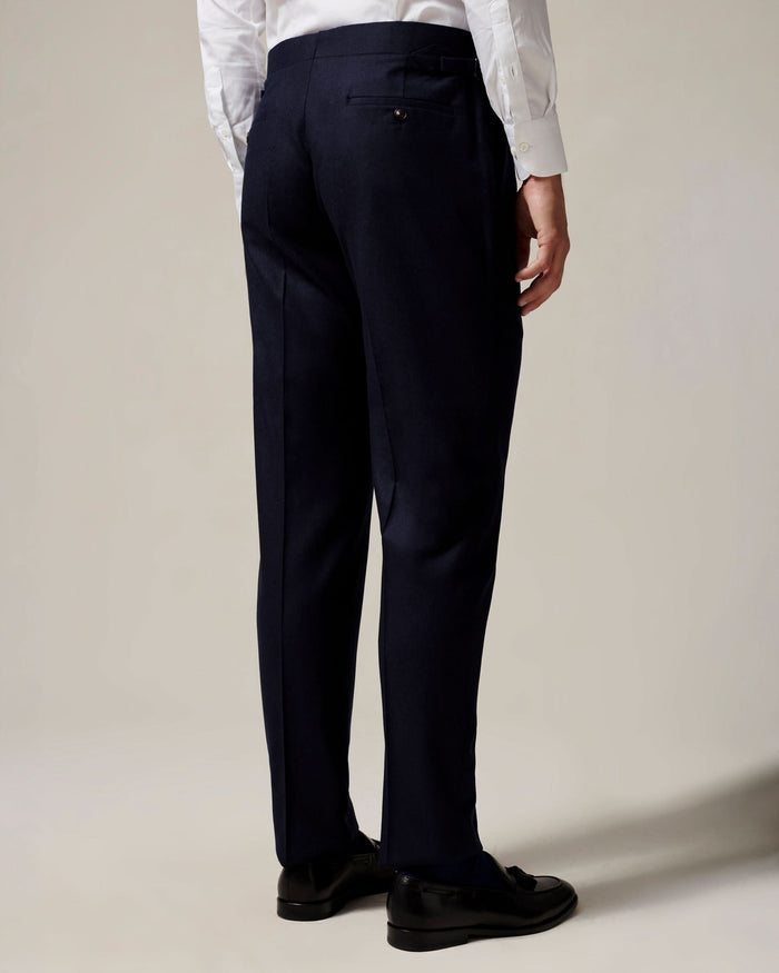 Anderson Flannel Wool Single Pleated Suit Trouser Navy