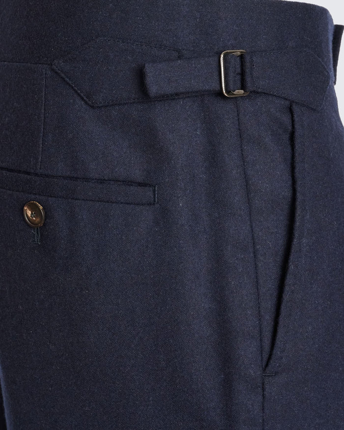 Anderson Flannel Wool Single Pleated Suit Trouser Navy