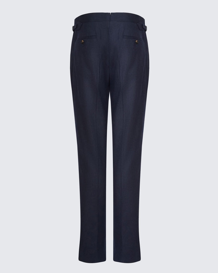 Anderson Flannel Wool Single Pleated Suit Trouser Navy