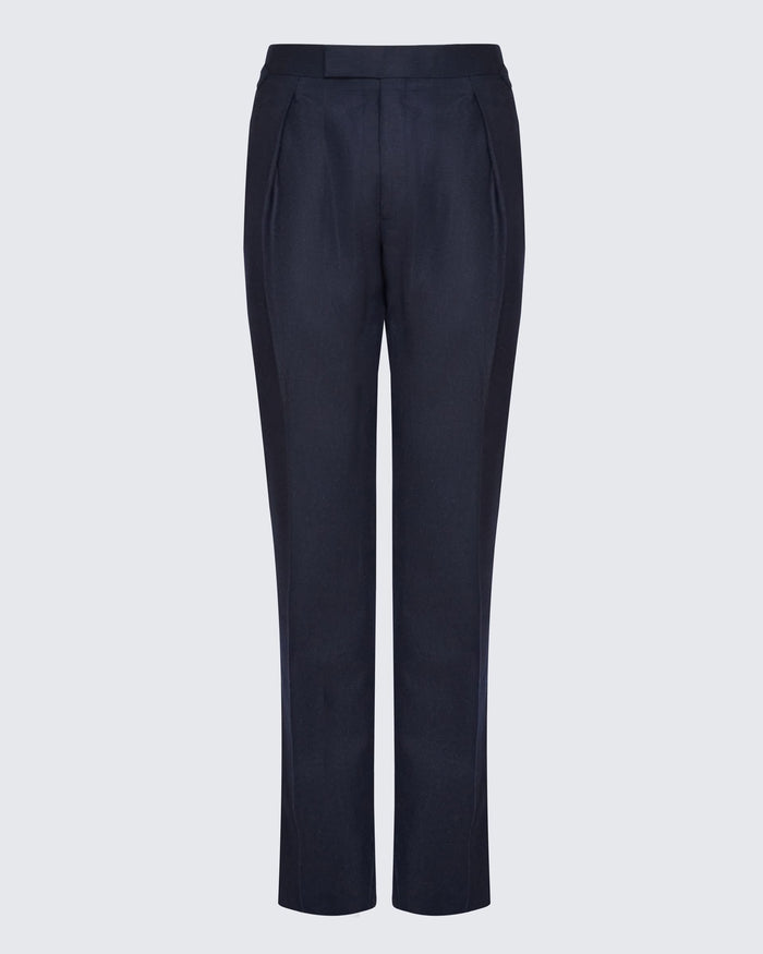Anderson Flannel Wool Single Pleated Suit Trouser Navy