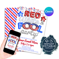 Editable Red white and pool party invite template on Canva