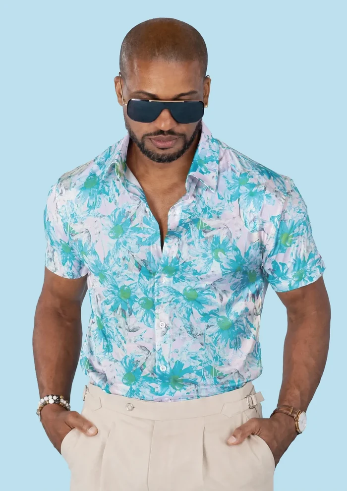 Aqua Daisy Silk Shirt - SARTORO
