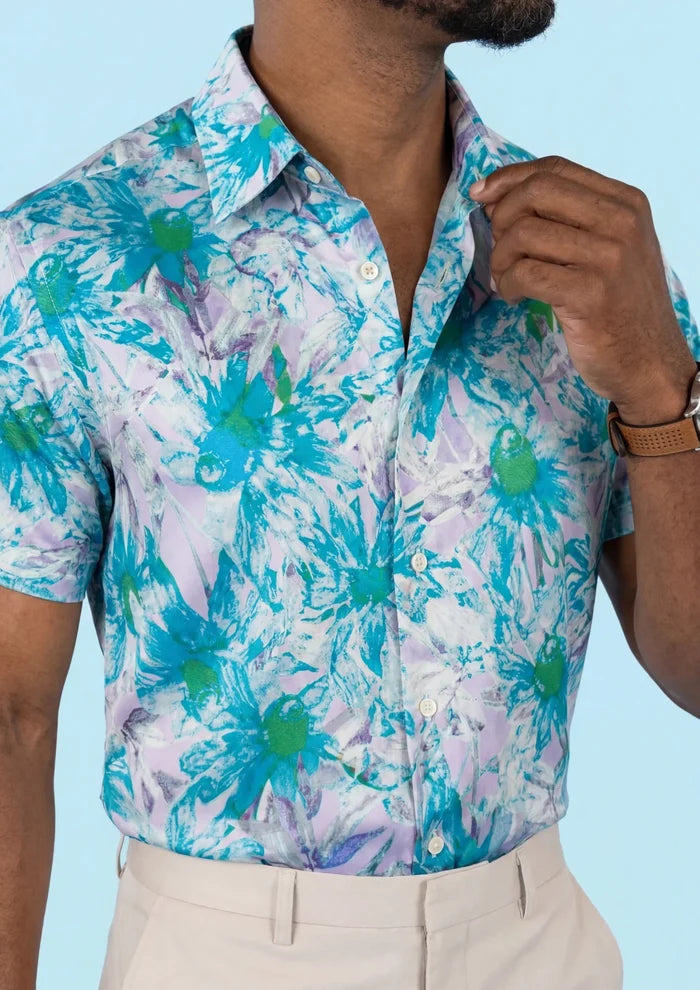 Aqua Daisy Silk Shirt - SARTORO