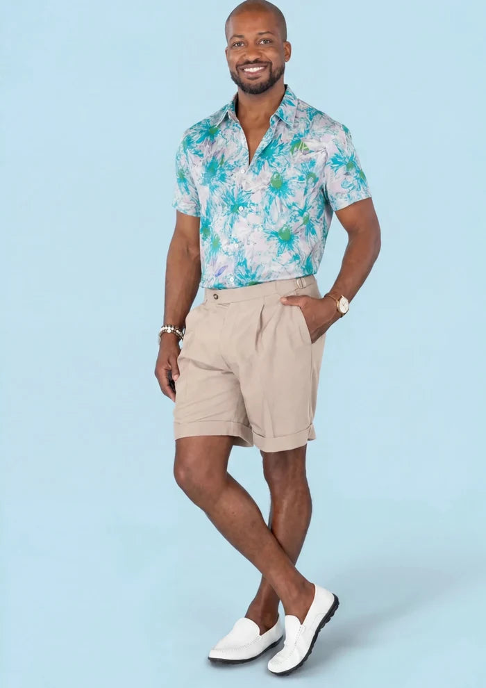 Aqua Daisy Silk Shirt - SARTORO