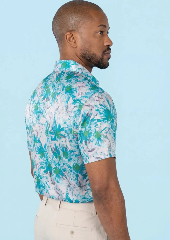 Aqua Daisy Silk Shirt - SARTORO