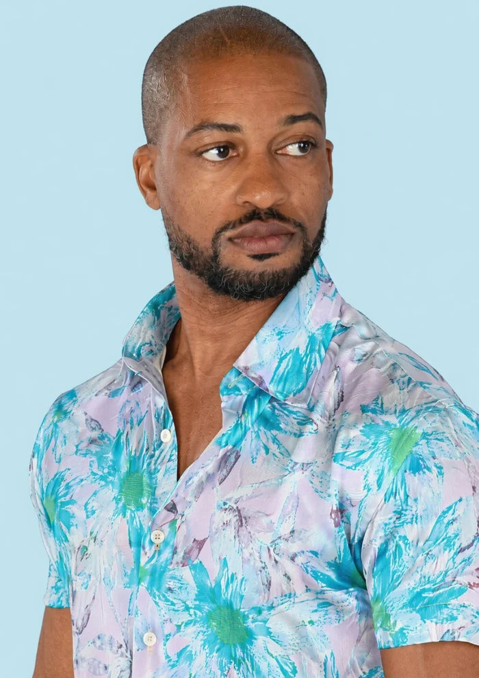 Aqua Daisy Silk Shirt - SARTORO