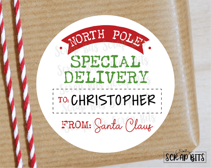 From Santa, Special Delivery Stickers or Tags . Christmas Gift Labels - Scrap Bits