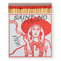 A matchbox with a quirky red and white design featuring an illustrated character.