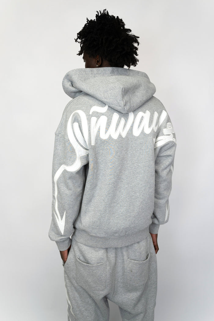 Arrow Script Zip Hoodie - grey