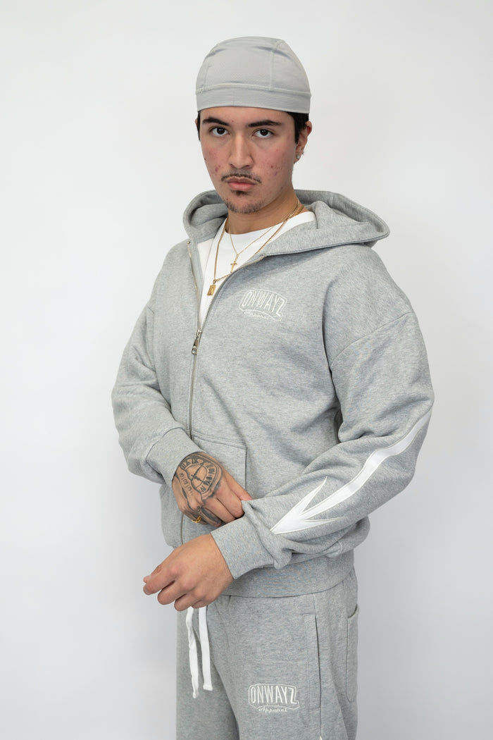 Arrow Script Zip Hoodie - grey