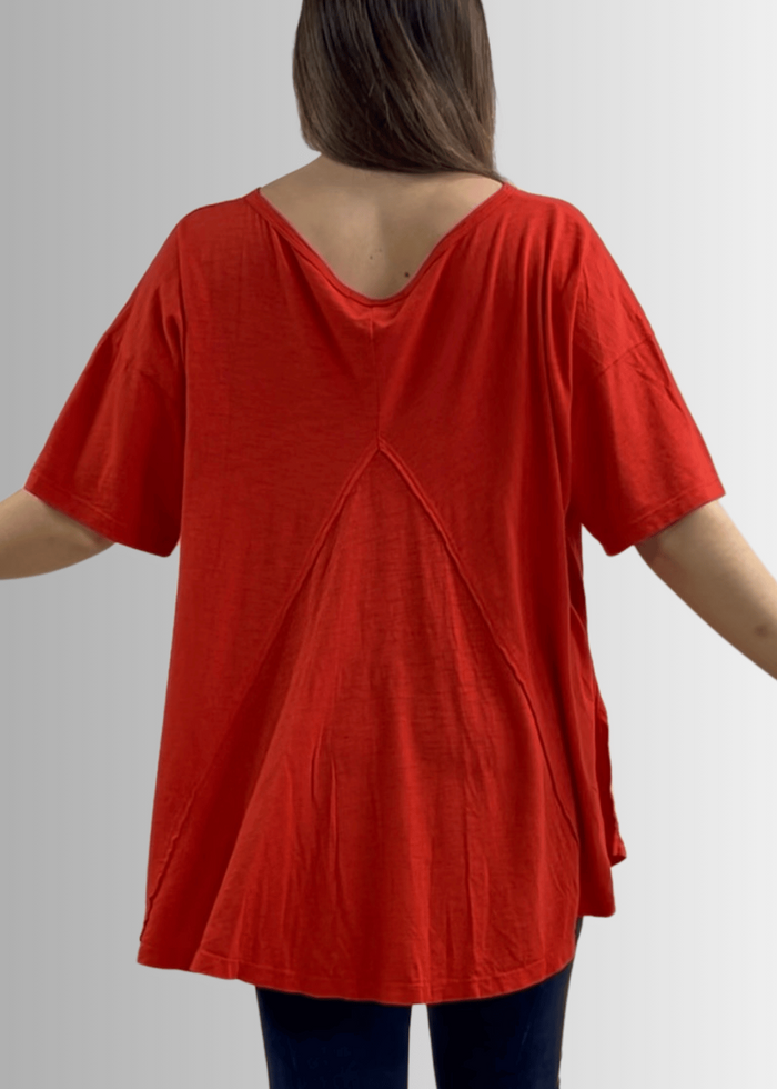 Aubree Cotton Slub Top in Crimson Red - Garment Dyed