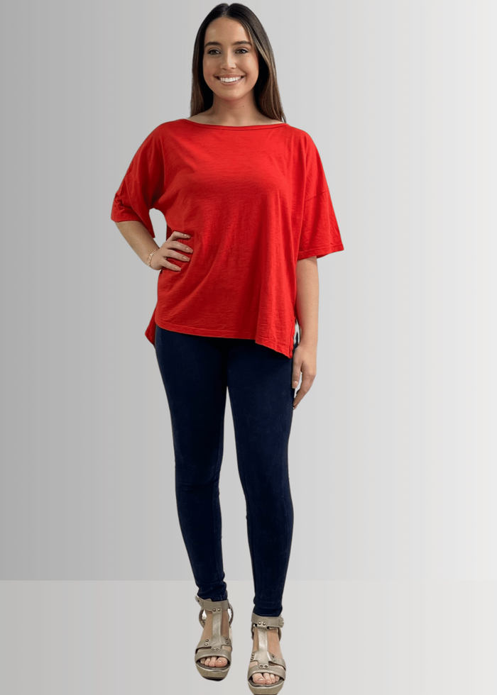 Aubree Cotton Slub Top in Crimson Red - Garment Dyed
