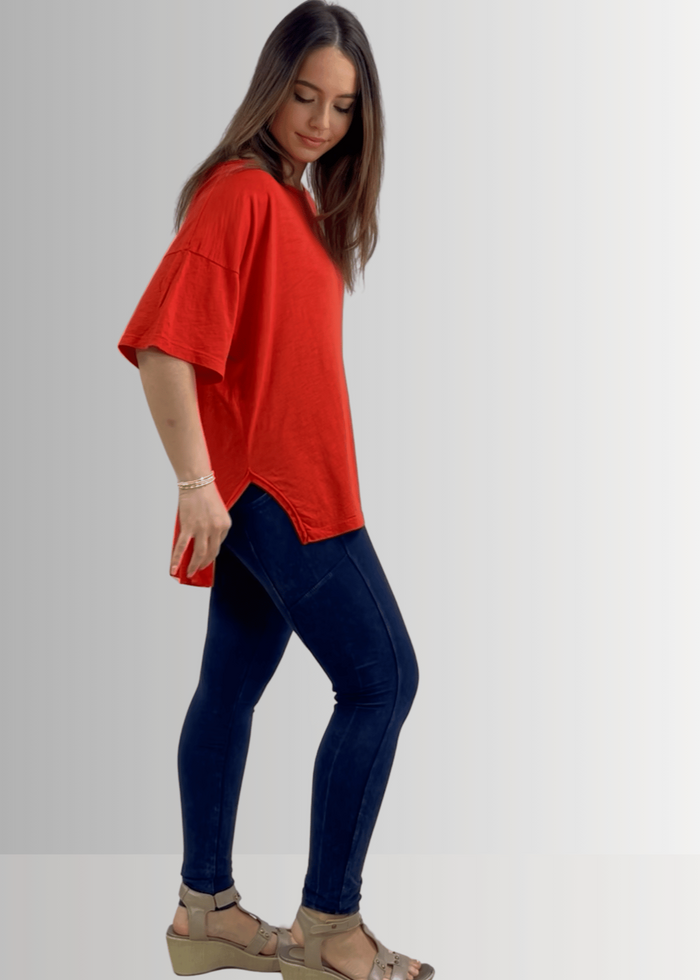 Aubree Cotton Slub Top in Crimson Red - Garment Dyed