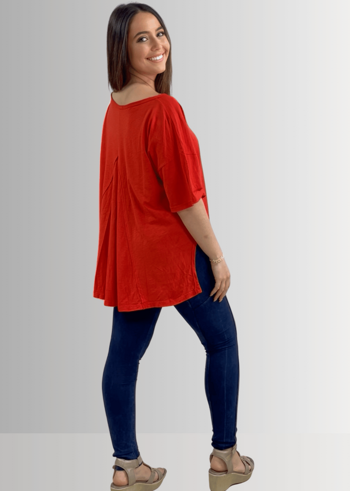 Aubree Cotton Slub Top in Crimson Red - Garment Dyed - RFE Marketing Ventures