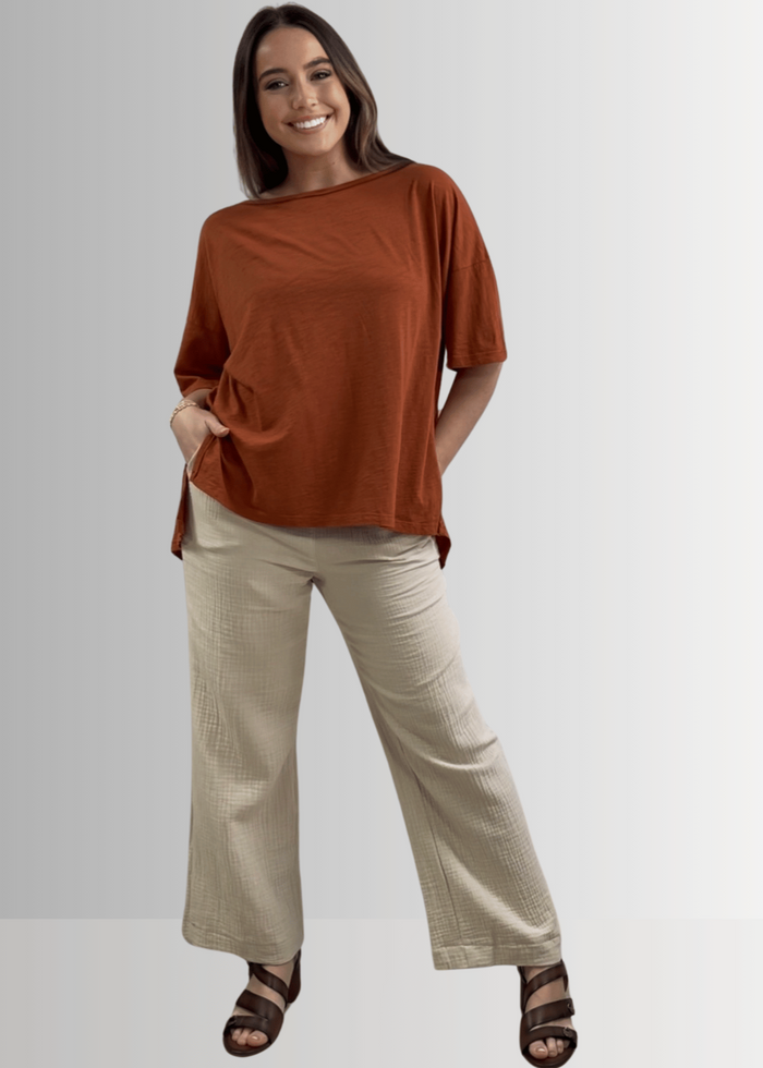 Aubree Cotton Slub Top in Gingerbread - Garment Dyed Comfort - RFE Marketing Ventures