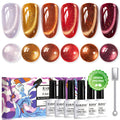 Autumn Blaze Cat Eye Gel Polish Set - 6 Deep Warm Tones with Fine Glitter 7.5ml - TPO & HEMA Free