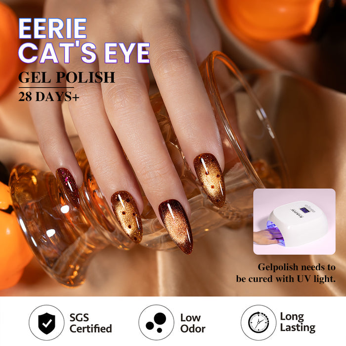 Autumn Blaze Cat Eye Gel Polish Set - 6 Deep Warm Tones with Fine Glitter 7.5ml - TPO & HEMA Free