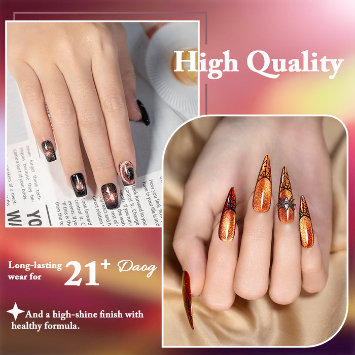 Autumn Blaze Cat Eye Gel Polish Set - 6 Deep Warm Tones with Fine Glitter 7.5ml - TPO & HEMA Free