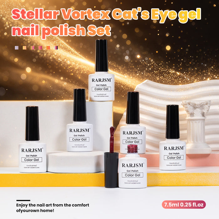 Autumn Blaze Cat Eye Gel Polish Set - 6 Deep Warm Tones with Fine Glitter 7.5ml - TPO & HEMA Free