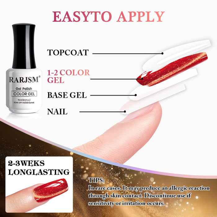 Autumn Blaze Cat Eye Gel Polish Set - 6 Deep Warm Tones with Fine Glitter 7.5ml - TPO & HEMA Free