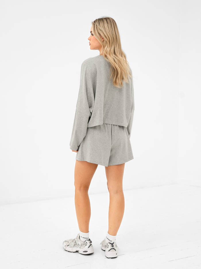 Ayla Batwing Cotton Top - Marl Grey